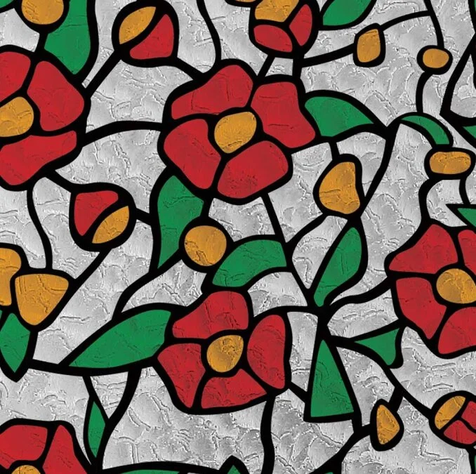 Overige Merken Raamfolie Glas In Lood Rode Bloem (45cm)