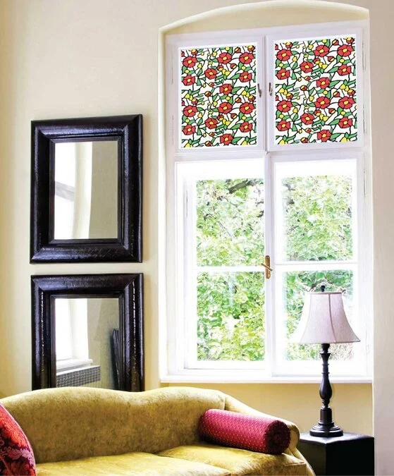 Overige Merken Raamfolie Glas In Lood Rode Bloem (45cm) - Afbeelding 2